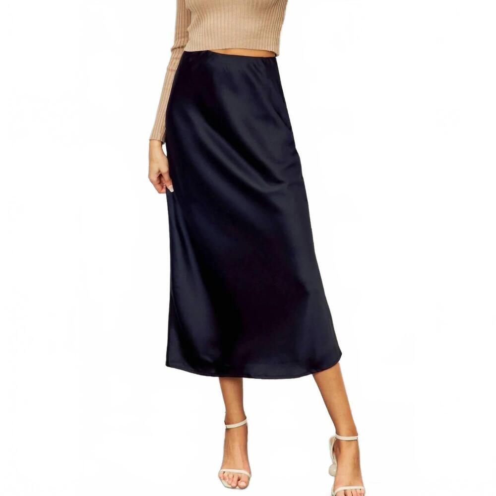NEW DRESS FORUM satin pull up maxi skirt in black